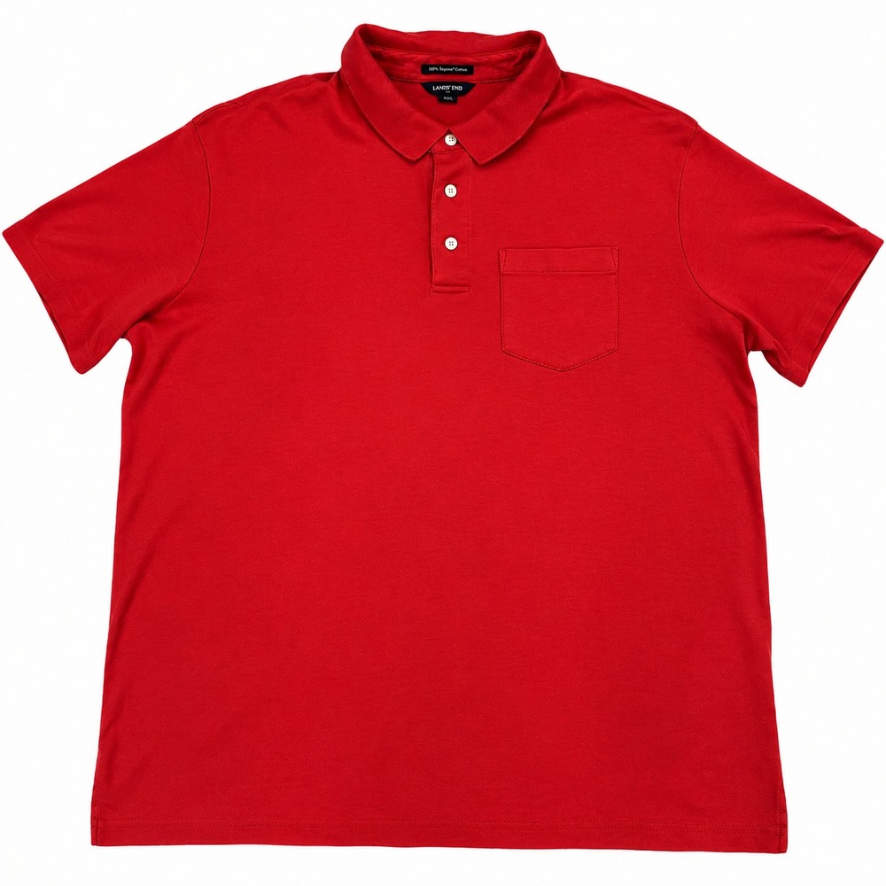 Lands End Mens XXL Polo Shirt Red Made in Peru Vintage Short Sleeve Supima